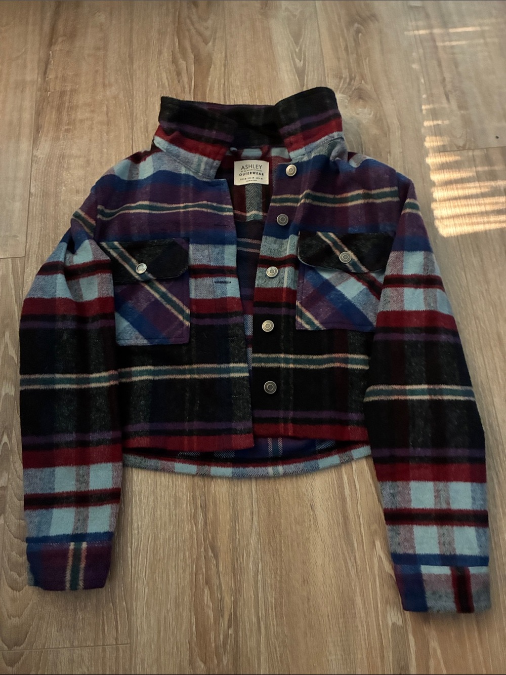 Ashley By 26 International Cropped Plaid Jacket - Blue & Burgundy